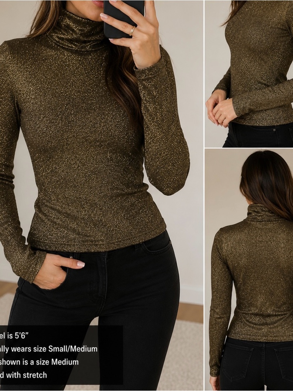 Zara Metallic Olive Knit Turtleneck